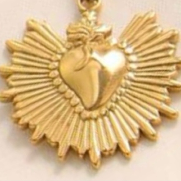 Sacred Heart~ Fiery Floral Radiating Bursting Jesus Mary Catholic Steel Necklace - Picture 10 of 16